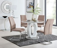 GIOVANI Round White Gloss and Grey Glass Table and 4 Faux Leather Lorenzo Chairs