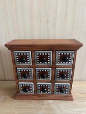 Vtg. Small Solid Wood & Ceramic Drawers Spice/Trinket/Jewellery Chest