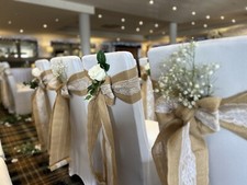 Lace Hessian Burlap Jute Sashes Vintage Rustic Wedding Chair Cover Bows