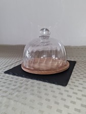 Crystal - Glass Lid Tray Dessert Display Dome Wood Cake /cheese Stand Food Plate
