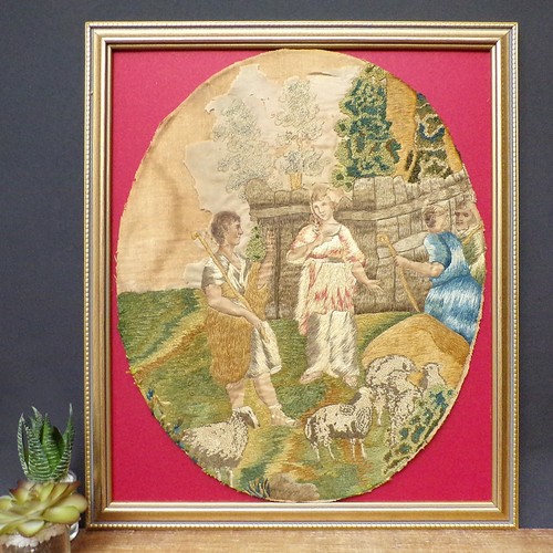 Antique silkwork framed - antique,