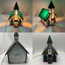 Stain Glass Collectables Town Church Lamp (Tested Working) VGC