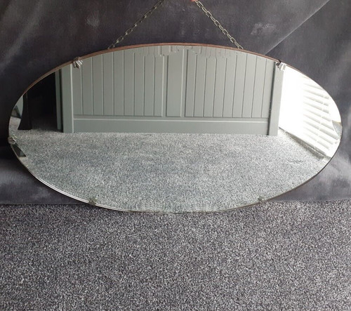 Art deco frameless mirror - art, oval
