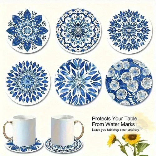 6pcs blue white porcelain - blue,