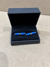 Genuine Jaguar Bar Cufflinks - Blue Enamel & Chrome Boxed - JJCLBARB