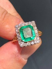 Antique Edwardian Natural 3ct Colombian Emerald & Diamond Ring 18ct Gold
