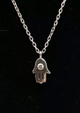 Hamsa Pendant Necklace Sterling Silver 16-18in Chain Hand Of Fatima Turkey