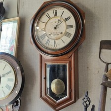 Antique Fully Working 12” Drop Dial Wall School Station Rail Wind Up Clock