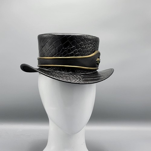 Black croc leather top hat - black,