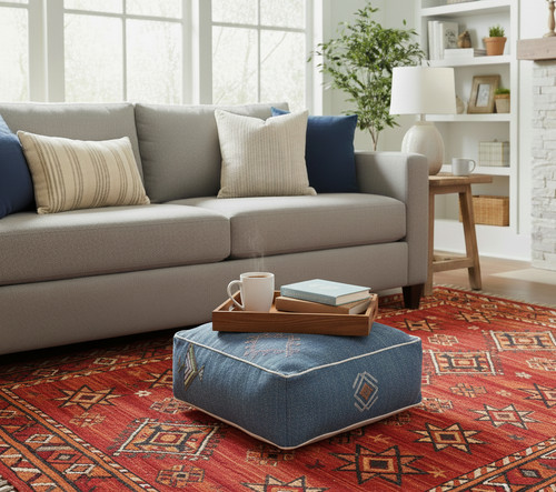 Sabra silk pouf cover blue - sabra,