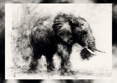 Powerful elephant art - art, 5"x7"