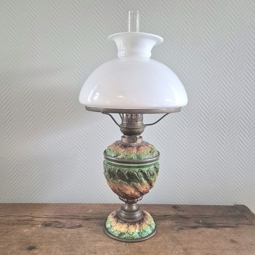Antique majolica oil lamp - majolica,
