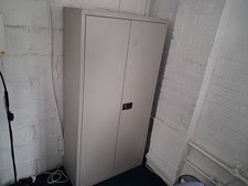 Bisley 2 Door Tall Filing Cupboard Stationery with Key and 3 Shelves - Grey