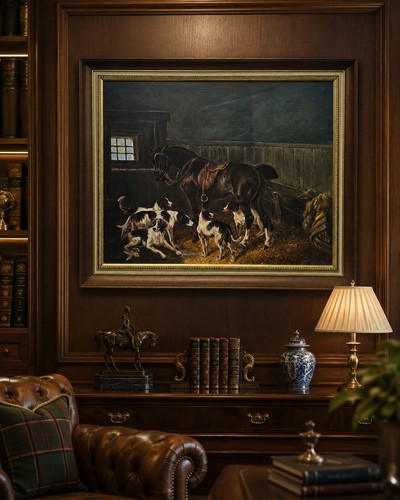 Horse hounds oil painting - hounds,