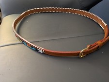 Vintage Narrow Seed Beaded Thunderbird Native American  Leather Belt 40” 102cm
