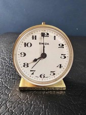 Stunning Classy Vintage Swiza 8 Day Gold Plated Mechanical Desk Alarm Clock