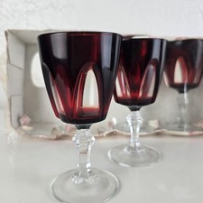 Vintage Luminarc Cristal D'Arques Gothic Arch 6 Ruby Red Wine Glasses - New