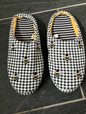 TU Ladies Small Uk 3-4 Blue Check Bee Slippers Rarely Worn