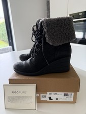 UGG Zea Women's Wedge Boots, Size 8 UK6 Black, Waterproof, Suede, Shearling