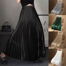 Womens High Waist Pleated Skirt Dress Ladies Summer Holiday Long Swing Skirts UK