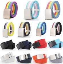 Men Women Unisex 135cm Cotton Canvas Webbing Black Silver Buckle Army Belt