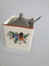 Vintage Coronet Ware Jam/Preserve Pot with Silver Plate Tone & Spoon 7cm Square