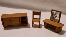 Vintage Retro Wooden Dolls House Furniture Sideboard Chair Dressing Table