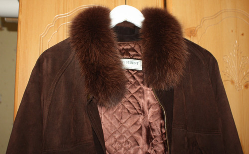 Vintage suede leather fox fur - suede,