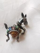 Vintage white metal, enamel & Marcasite donkey brooch