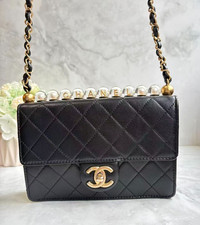 Chanel Flap bag pearl  Shoulder Bag Black Matelasse Coco Mark