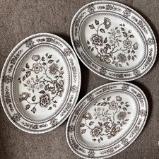 Dorset Wood & Sons 3 Oval Dinner Plates 12” X 9” Burslem England White Brown VGC