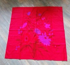 New Red Floral Thai Silk Scarf, 38 X 38 Cms