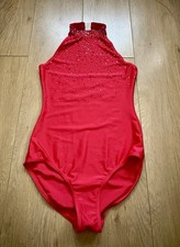 Showgirl strappy leotard Red Rhinestoned