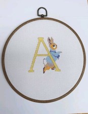 Vintage Cross Stitch Wall Hanging Picture, Letter A, Peter Rabbit, Cute Pattern