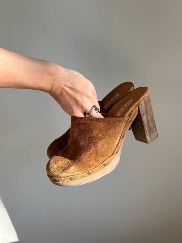 Paul green suede wooden clogs - suede,