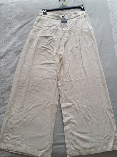 Womens cream linen blend - womens, wide