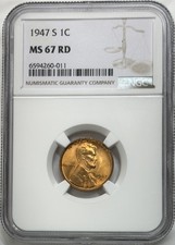 1947-S Lincoln Wheat Cent NGC MS 67 RD - Very High Grade