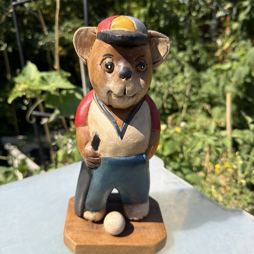 Wooden cricketer bear - bear,