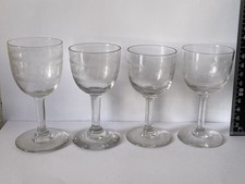 4 x Vintage Edwardian Etched Glass Port Sherry Glasses Greek Key Design Antique