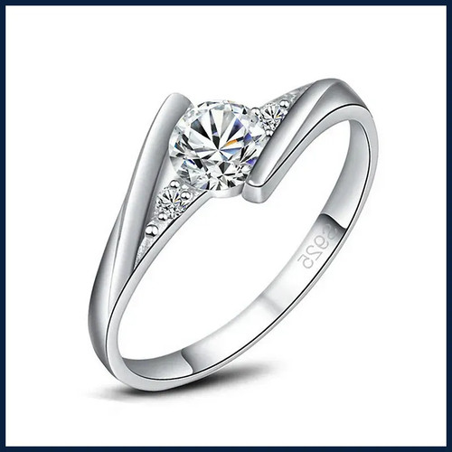 Female round zircon stone ring - round,