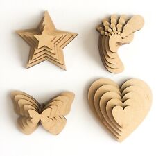 Wooden MDF Shapes Hearts Stars Butterfly Bunting Craft Embellishments Decoration