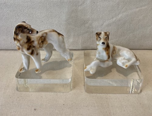 Pair porcelain borzoi dogs - pair,
