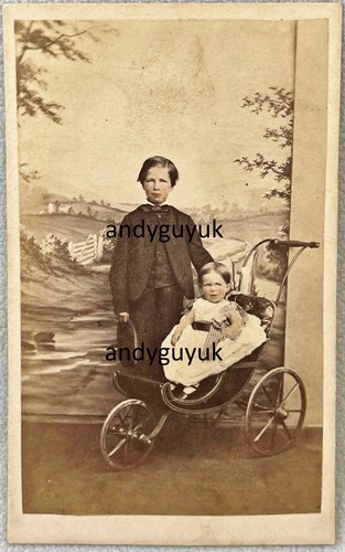 Cdv girl pram painted - girl,