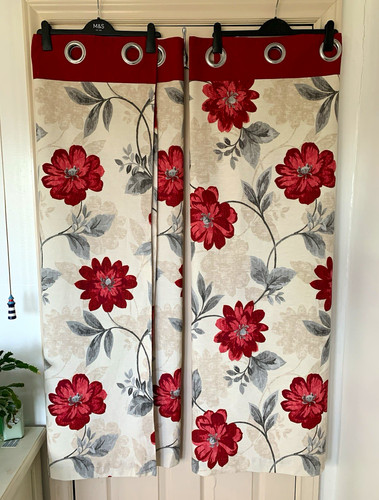 Cream grey red floral eyelet - grey,