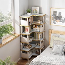 MDF Corner Bookcase Double Sided Shelf 4 5 6 Tier Display Bookshelf Storage Unit