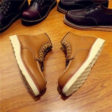 Vintage Men Boots Lace-Up Genuine Leather Boots Wing Men Handmade Work Travel We