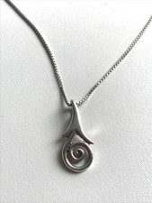 Sterling Silver Fine Box Chain Modernist Scroll 925 Pendant Necklace 46cm
