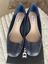 Dune Navy  Reptile Square Toe Low Block Heel Shoes Size UK 4