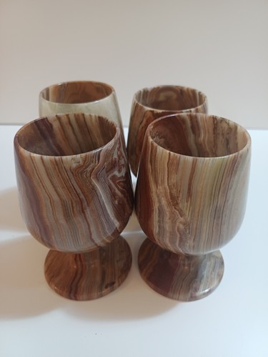 Green marble onyx goblets - green, (4)