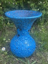 Large Stunning French 1960’s Mid Century Turquoise Blue Fat Lava Vase -Gift Idea
